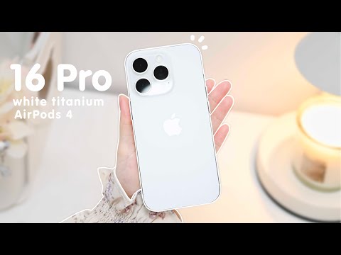 🌟 iPhone 16 Pro 🤍 White Titanium 1TB aesthetic unboxing | AirPods4 | accessories 💕📷