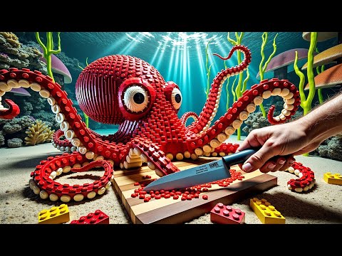 How To Make Perfect Sashimi with Giant Octopus - LEGO Cooking Stop Motion ASMR