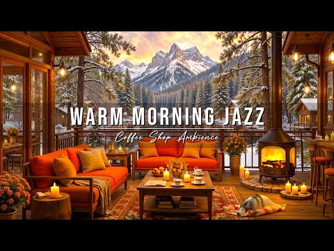 Cozy Winter Coffee Shop Ambience ❄ Warm Morning Jazz Music & Fireplace Sounds for Work, Study, Relax