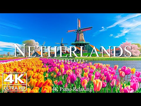 Netherlands 4K – Enchanting Windmills, Tulip Fields, and Timeless Canals – Calming Piano Music