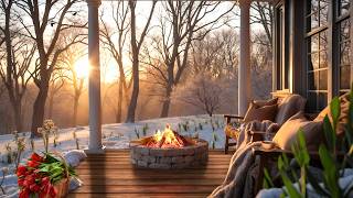 First Spring Vibes on Cozy Porch with Relaxing Birdsong and Campfire Sounds