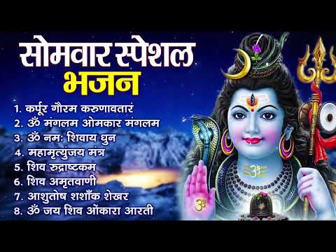 सोमवार सावन स्पेशल शिव भजन   कर्पूर गौरम करुणावतारं, ॐ नमः शिवाय, शिव अमृतवाणी, शिव चालीसा व आरती