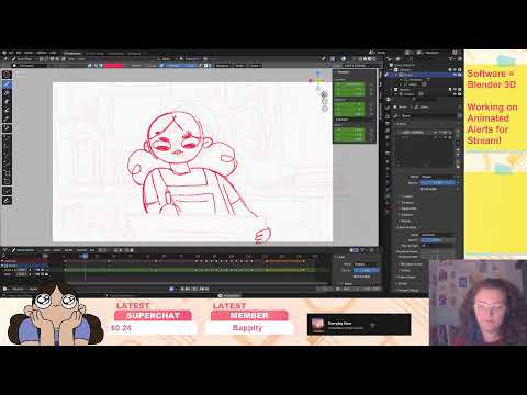 2D Animating in Blender Grease Pencil // Livestream Alerts // Frame by Frame