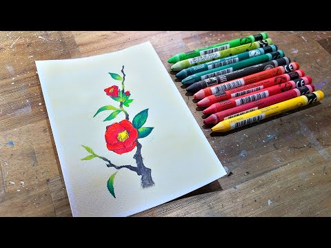 Camellia, Oil pastel drawing, Korean style drawing, healing art