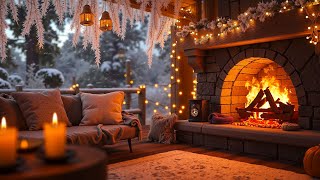 Peaceful Winter Porch Ambience ❄️ Crackling Fireplace Sounds for Relax & Sleep