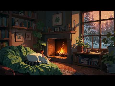 Cozy Winter Fireplace Ambience | Relaxing Lofi Beats for Study & Chill