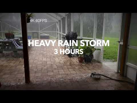 (4K) Heavy Rain Storm in Back Yard | 3 Hours | Lightning, Thunder, Rain, Relax