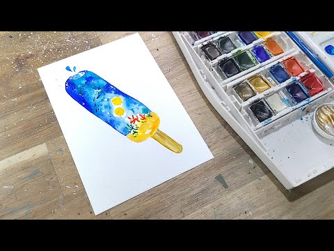 Popsicle! ice lolly, ice block, cute character, chickhen! watercolor illustration