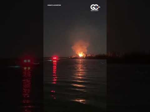 A massive fire erupted on a private island near Sanibel, Florida.