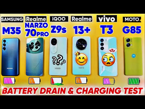 iQOO Z9s vs realme 13 Plus vs Narzo 70 pro vs vivo T3 vs Moto G85 vs Samsung M35 - BATTERY DRAIN