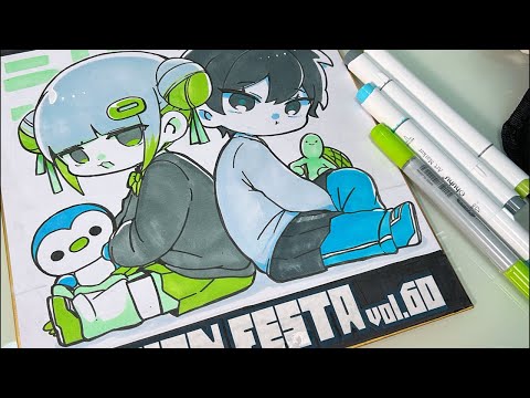 【💚うりつくオフコラボ配信🩵】デザフェス用の色紙を描くよ！！