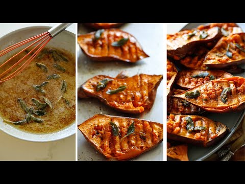 Smashed Sweet Potatoes with Maple Sage Butter