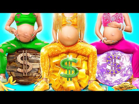 RICH VS POOR VS GIGA RICH PREGNANT MERMAID IN THE HOSPITAL 🤰💸 CRAZY BABYSITTING HACKS By 123 GO