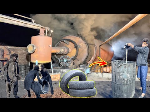 Amazing Process Of Recycling Tires into Oil || Incredible Effort Extracted Black Oil From Old Tires