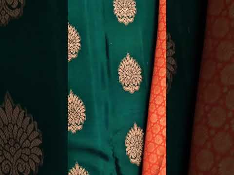 SSR Textiless- WhatsApp +4478 38394549 - Green Pure Silk Kanchipuram with contrast orange border