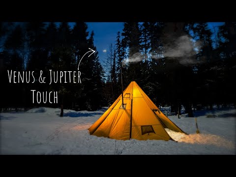 Winter Hot Tent Camping with Snowstorm