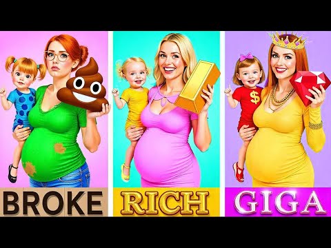 RICH VS POOR VS GIGA RICH PARENTING CHALLENGE 💵 You WON'T BELIEVE These Pregnancy Hacks By 123 GO