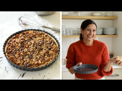 Chewy Nut Tart with Drizzled Chocolate