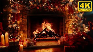 Christmas Fireplace 4K 🔥  Burning Fireplace & Crackling Fire Sounds (NO Music)