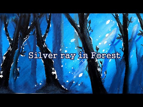 Oil pastel drawing, Silver lining(HOPE) in forest, healing art