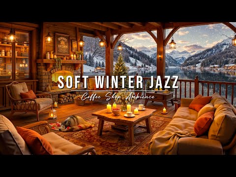 ❄ Cozy Winter Coffee Shop Ambience with Soft Jazz Instrumental Music & Crackling Fireplace for Relax