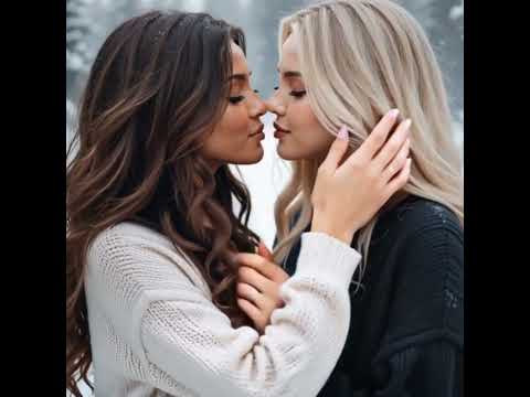 Winter's Whisper  Two Women Share a Kiss Beneath the Snow #lesbian #kiss #lgtb