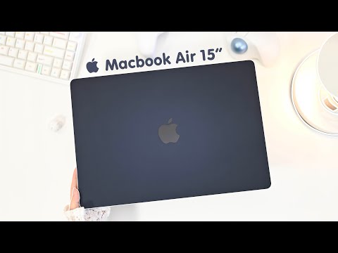 New Apple MacBook Air 15 Midnight Unboxing aesthetic🌃 | customise | Game test | a lot of accessories