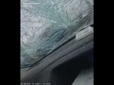 Dashcam captures wooden board smashing into car's windshield in New York