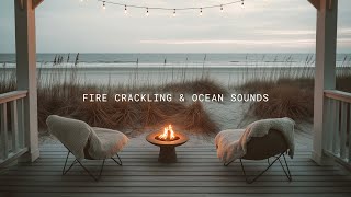 Cozy Winter Porch with Crackling Fire & Ocean Waves | Ultimate Relaxing Ambiance