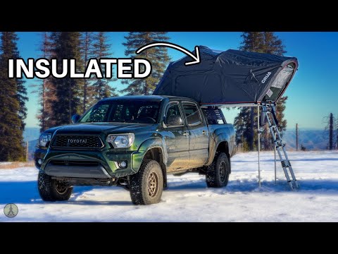 Winter Camping in Insulated Roof Top Tent with Snow