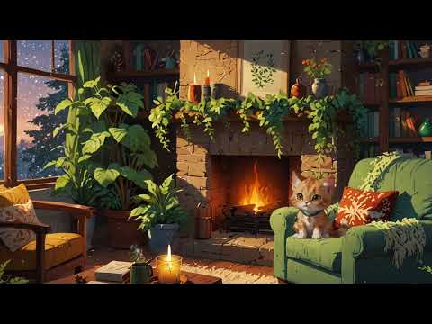 🔥 Cozy Fireplace Lofi - Relaxing Winter Vibes with a Cute Cat 🐱❄️