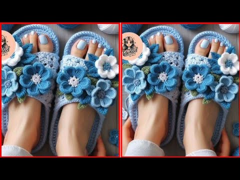 Detailed Crochet Flower Slippers: Intricate Knitted Design"