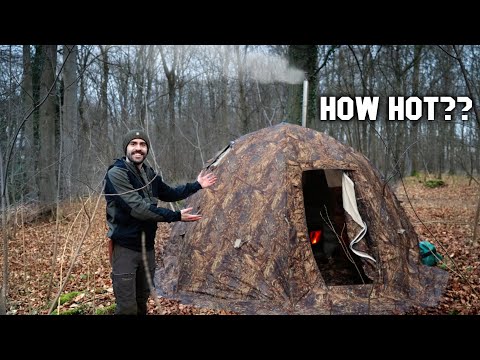 Solo Overnight Camping with Giant Woodstove and Tent