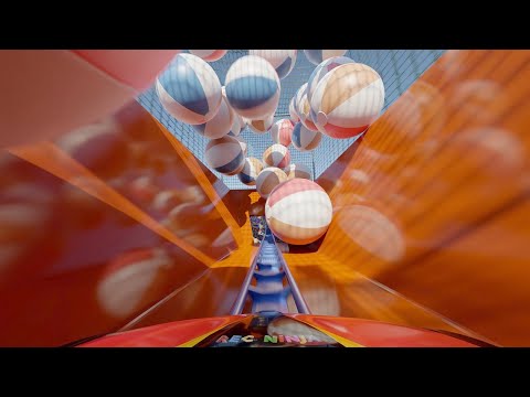 Speed through Colorful Balls, Blender Roller Coaster Animation, rigidbody, physics