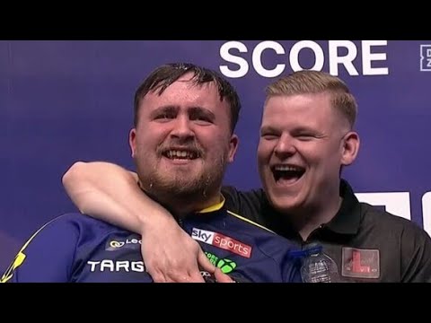 Luke Littler soaked by Mike De Decker after beating him in Belgian Darts Open final