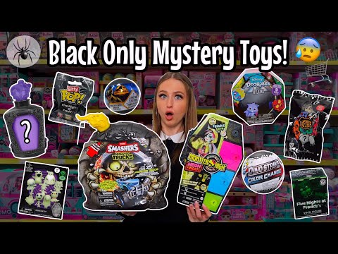 Shop with me for *BLACK ONLY* Mystery Toys!!😱🕷️🎬🐧🖤 *DOLLAR STORE💵 VS WALMART🛒 VS ENTERTAINER🤡*