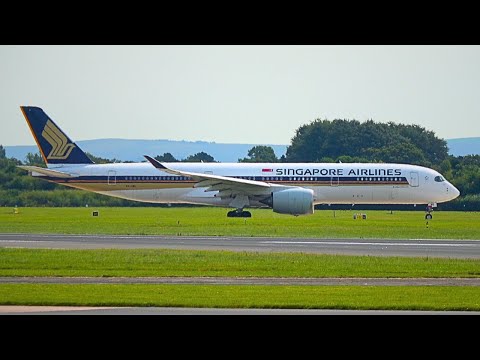 Singapore Airlines A350-900 departs Manchester bound for Houston