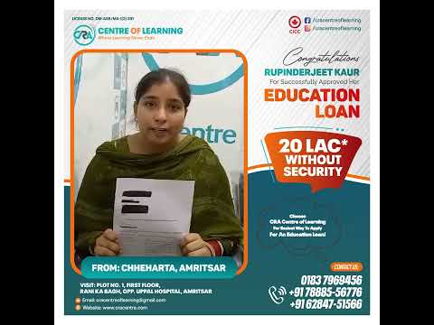 Congratulations to Rupinderjeet kaur for getting the loan amount of 20Lac to pursue study in abroad