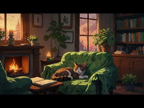 Cozy Evening with a Relaxed Cat 🐱🔥 | Lofi Beats for Reading, Study & Chill 📚✨