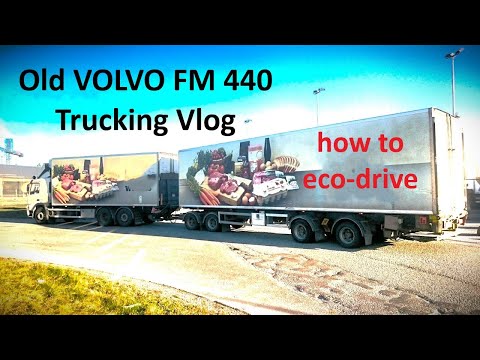 Truck & Trailer Full drive + Reversing. How to Eco drive w/ vehco computer, sunset across Stockholm