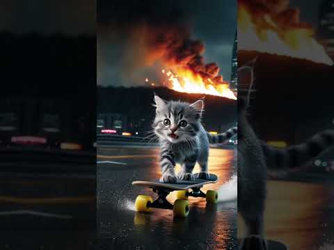 Chaos | Fire🔥, Helicopters🚁, and Skateboards, cute cat viral video, #kitten #cat #viralvideo #shorts