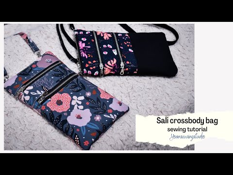 how to sew crossbody bag with zipper pockets + card slots - SALI crossbody bag  project