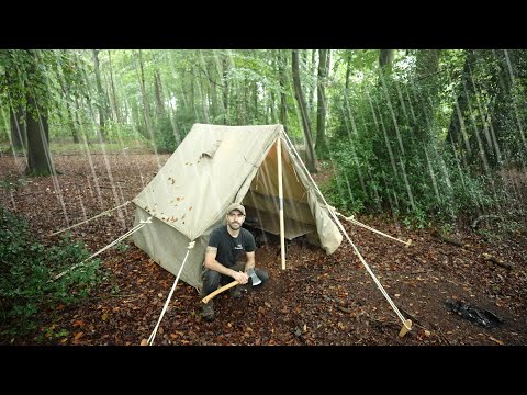 First Night Camping in WW2 Officers Tent - Heavy Rain