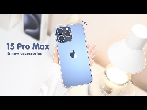 iPhone 15 Pro Max Blue titanium 🌌 Unboxing aesthetic setup | USB-C accessories | New Airpods Pro