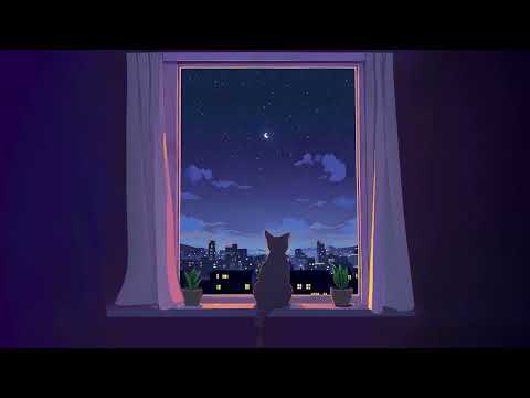 Cat Sitting on a Window Looking at the Night Sky | 4K Relaxing Screensaver