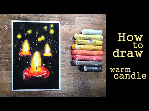 Oil pastel drawing, How to draw warm candle, healing art