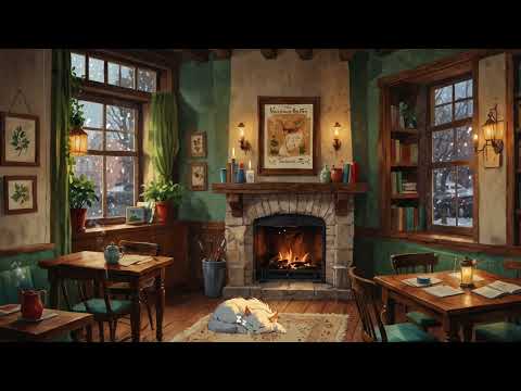 🔥 Cozy Ember Lofi – Warm Beats for Cold Nights witch sleepy cat 🐱