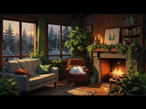 ❄️ Cozy Lo-fi Vibes: Cat by the Fireplace on a Snowy Evening 🐾🔥