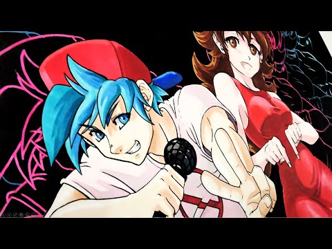 Drawing FRIDAY NIGHT FUNKIN Boyfriend & Girlfriend in Anime Style | Draw Me A... FNF Fan Art