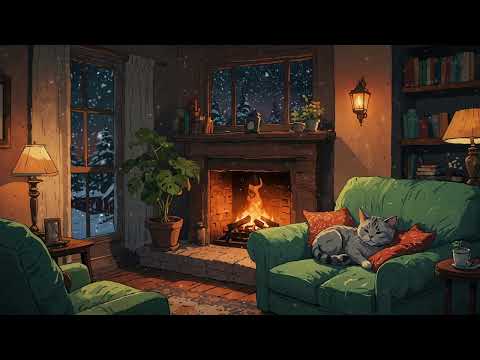 Cozy Corner with Fireplace [4K] : Lofi Beats for Chilly Winter Nights